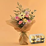 Pleasing Mixed Flowers Bouquet with Ferrero Rocher