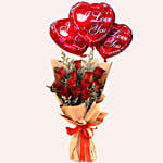 Red Roses & Limonium Beautifully Tied Bouquet with I Love You Balloon Set