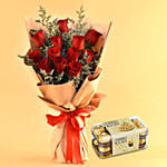 Red Roses & Limonium Beautifully Tied Bouquet with Ferrero Rocher