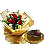 Red Roses Love Bunch With Chocolate Cake
