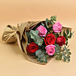 3 Pink 3 Red Roses Love Bouquet With Mini Moet Champagne For Valentines