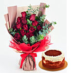 13 Red Roses Bouquet With Cake For Valentines