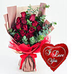 13 Red Roses Bouquet With I Love You Balloon For Valentines