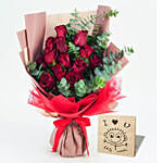 13 Red Roses Bouquet With I Love You Table Top For Valentines