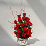 22 Red Roses In A Round Fish Bowl For Valentines