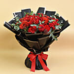 Joyful Red Bouquet With Cake For Valentines