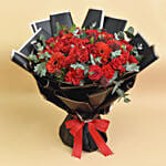 Joyful Red Bouquet With Cake For Valentines