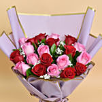 Love Expressions Pink And Red Roses Bouquet With Cake For Valentines