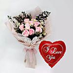 Titanic Rose Chamomile Bouquet With I Love You Balloon For Valentines