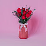 Beautiful Roses Arranged In Designer Vase For Valentine