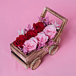 Preserved Roses Arrangment In a Cart