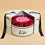 Pink & Red Roses In White Love Box For Valentine