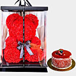Artificial Red Roses Teddy With Cake For Love