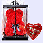 Artificial Red Roses Teddy With I Love You Balloon For Love