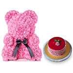Artificial Roses Teddy Light Pink With Cake For Love