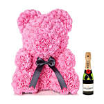 Artificial Roses Teddy Light Pink With Mini Moet Champagne For Love