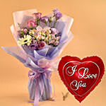 Mixed Flowers & Ferrero Rocher Bouquet With I Love You Balloon For Love