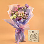 Mixed Flowers & Ferrero Rocher Bouquet With I Love You Table Top For Love