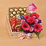 Flowers & Chocolates Wooden Crate Hamper for Women's Day