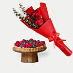 Berries Tart Cake With Red Roses Bouquet