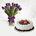 Black Forest Cake & Royal Purple Tulips