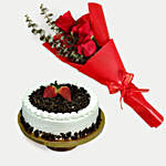 Black Forest Cake With Red Roses Bouquet
