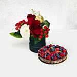 Box Of Roses With Berry Tart Cake