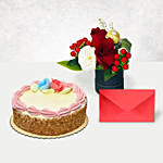 Box of Roses With Cake and Card