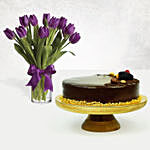 Chocolate Cake & Royal Purple Tulips
