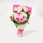 Pink Gerbera Bouquet & Chocolate Brownie Cake