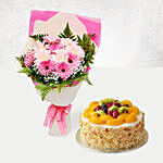 Pink Gerbera Bouquet & Fruit Cake
