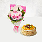 Pink Gerbera Bouquet & Fruit Cake