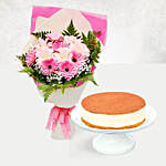 Pink Gerbera Bouquet & Tiramisu Cake