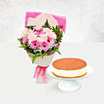 Pink Gerbera Bouquet & Tiramisu Cake