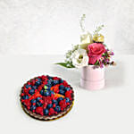 Pink Roses Box With Berry Tart Cake