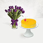 Royal Purple Tulips & Mango Mousse Cake