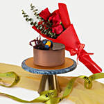 Tempting Chocolate Cake With Red Roses Bouquet