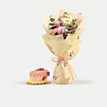 Beautiful Mixed Flowers Bouquet & Floral Heart Choco Cake