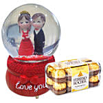 Love You Musical Couple Glass Dome With Ferrero Rocher Chocolate