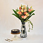 Delightful Mixed Flower Vase With Chocolate Cake