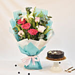 Enchanting Bouquet With Chocolate Cake