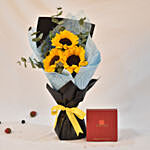 Gleaming Sunflower Bouquet With Truffle Chocolate