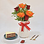 Gorgeous Arrangement With Red Velvet Sliced Cake