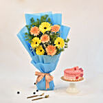 Lovable Gerbera Bouquet With Fairy Cake