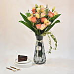 Mixed Wonderful Flower With Chocolate Sliced Cake