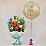 Attractive Roses With Anniversary Balloon