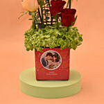 Adorable Roses In Square Personlised Glass Vase