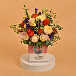 Comely Spray Roses in square Personalised Glass Vase