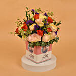 Comely Spray Roses in square Personalised Glass Vase