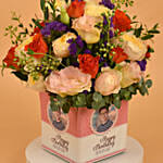 Comely Spray Roses in square Personalised Glass Vase